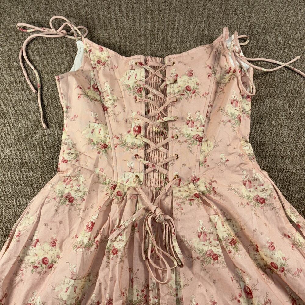 Women’s Pink Floral Tie-Shoulder Sundress - Picture 5 of 10